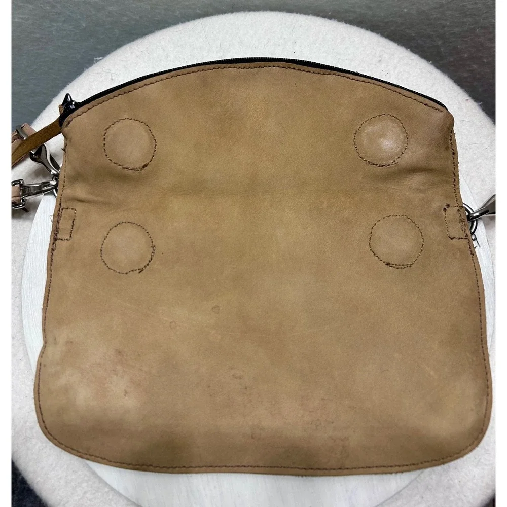 Tan Leather Cowhide Hair On Hide Foldover Crossbody Wristlet Bag